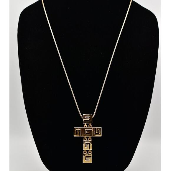 Givenchy Vintage Cross Necklace G Logo Chunky Gold Unisex Signed AS IS 80s Bin7A - Picture 3 of 12